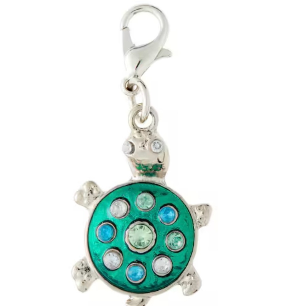Silver and Green Turtle Charm
